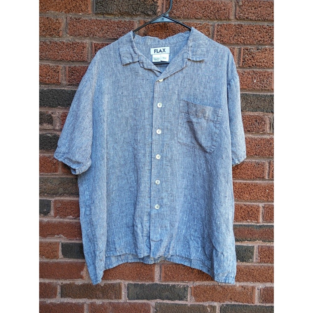 Flax clothing women's linen size small button up short sleeve top gray Heather